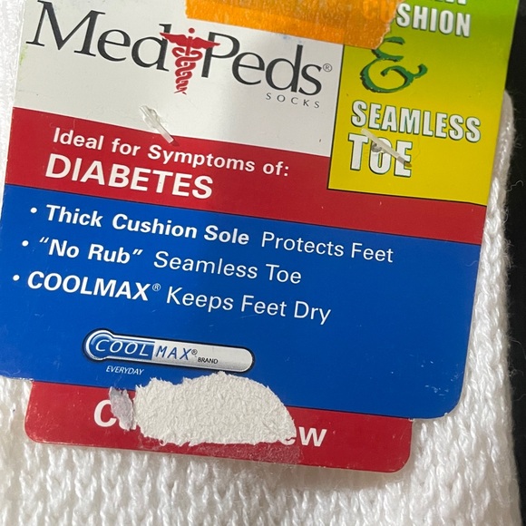 Medipeds crew socks extra cushion and seamless toe mens 6-9 women’s 7-10 3pk - Picture 3 of 3